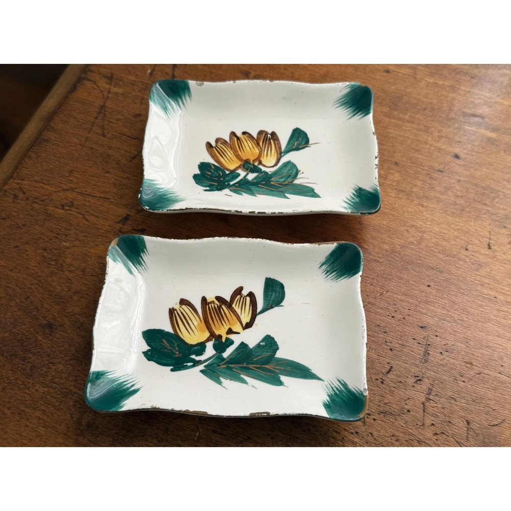 Vintage Arnart Ceramic Trinket Dishes: Yellow Floral Set, Made in Japan